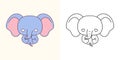 Cute Isolated Elephant Illustration and For Coloring Page. Cartoon Clip Art Baby Animal. Isolated Vector Illustration of