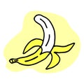 Cute isolated hand drawn doodle illustration of banana. Ripe yellow tropical fruit. Peeled banana. Healthy vegetarian Royalty Free Stock Photo