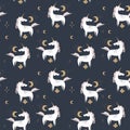 Cute isolated stylish boho unicorns seamless pattern design. Good night concept. Magical animals. Pastel colors. Pony nursery