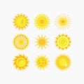 Cute isolated yellow sun and flower icons set Royalty Free Stock Photo