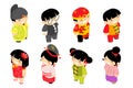 Cute isometric chinese children characters new year celebration party holiday icons set flat design vector illustration