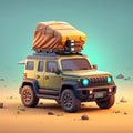 cute isometric jimny car big bullbar emoji with camping tent on Royalty Free Stock Photo