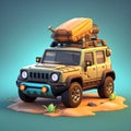 cute isometric jimny car big bullbar emoji with camping tent on Royalty Free Stock Photo