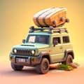 cute isometric jimny car emoji with camping stuff on roof Royalty Free Stock Photo