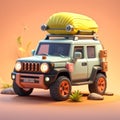 cute isometric jimny car emoji with camping stuff on roof Royalty Free Stock Photo
