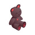 Cute isometric teddy bear drawn with vivid brown gradients, with pink heart on breast. 3d toy for kids playing store
