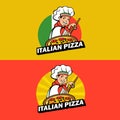 Italian chef. Pizza maker prepares a pizza. Vector logo. Royalty Free Stock Photo