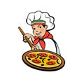 Italian chef. Pizza maker prepares a pizza. Vector logo. Royalty Free Stock Photo