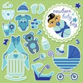 Cute items for Asian baby boy.Strips background Royalty Free Stock Photo