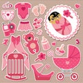 Cute items for Asian baby girl.Strips background Royalty Free Stock Photo