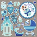 Cute items for European baby boy.Strips background