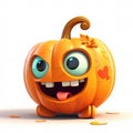 Cute Jack-O-Lantern Halloween Pumpkin Cartoony Isolated on White Background. Generative ai