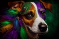 Cute dog dressed up in costume for Mardi Gras