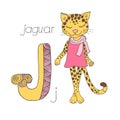 Cute jaguar with closed eyes in pink dress Royalty Free Stock Photo