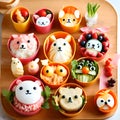 Cute Japanese bento box with food animals - ai generated image