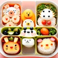 Cute Japanese bento box with food animals - ai generated image