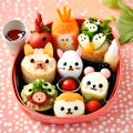 Cute Japanese bento box with food animals - ai generated image Royalty Free Stock Photo