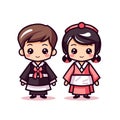 Cute Japanese boy and girl in traditional costume. Vector illustration Royalty Free Stock Photo