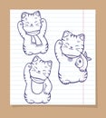 Cute japanese cats sketch set