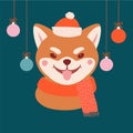 Cute Japanese dog Shiba inu greetings Christmas and New Year card