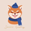 Cute Japanese dog Shiba inu greetings Christmas and New Year card