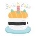 Cute japanese food cartoon design.Salmon sushi cake.Happy