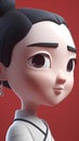 Cute Japanese girl on red background. 3d render. Cartoon style.