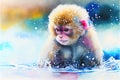 Snow monkey in water