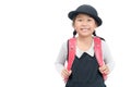 Cute Japanese student with school bag isolated Royalty Free Stock Photo