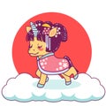 Cute japanese unicorn geisha with kimono