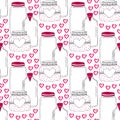 Cute jars pattern. Valentines seamless background with sweet hearts. Vector Love day decoration.