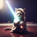 Cute Jedi cat with light saber digital art