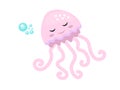 Cute jellyfish icon flat, cartoon style. Isolated on white background. Vector illustration.