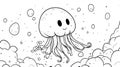 Cute Jellyfish Line Art with Bubbles. Royalty Free Stock Photo