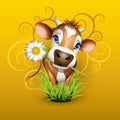 Jersey cow in grass over gold