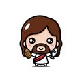 cute jesus christ holding fish and bread Royalty Free Stock Photo