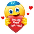 Cute Jewish emoticon holding heart symbol with text Happy Rosh Hashanah