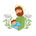 cute joseph with baby jesus vector