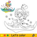 Kids coloring little mermaid and sea stingray vector illustration