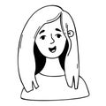 Cute joyful girl. Female portraits in cartoon doodle style. Vector linear hand drawing. Female emotional character