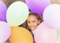 Cute joyful kid girl on birthday party. Toned Royalty Free Stock Photo