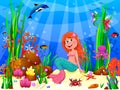 Cute joyful little mermaid in the underwater world Royalty Free Stock Photo