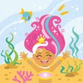 Cute joyful mermaid under the sea vector illustration Royalty Free Stock Photo