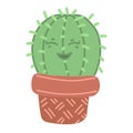 Cute juicy cactus in a pot with a funny cartoon face. Isolated vector illustration with a laughing cactus. An emotional
