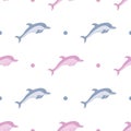 Cute Jumping Cartoon Dolphin Seamless Pattern Vector Royalty Free Stock Photo