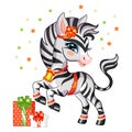 Christmas cute zebra with gifts vector illustration Royalty Free Stock Photo