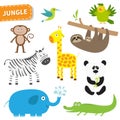 Cute jungle animal set. Cute cartoon character.