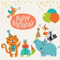 Cute jungle animals happy birthday card