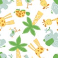 Cute jungle animals in a seamless pattern