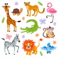 Cute jungle and safari animals vector set for kids book Royalty Free Stock Photo